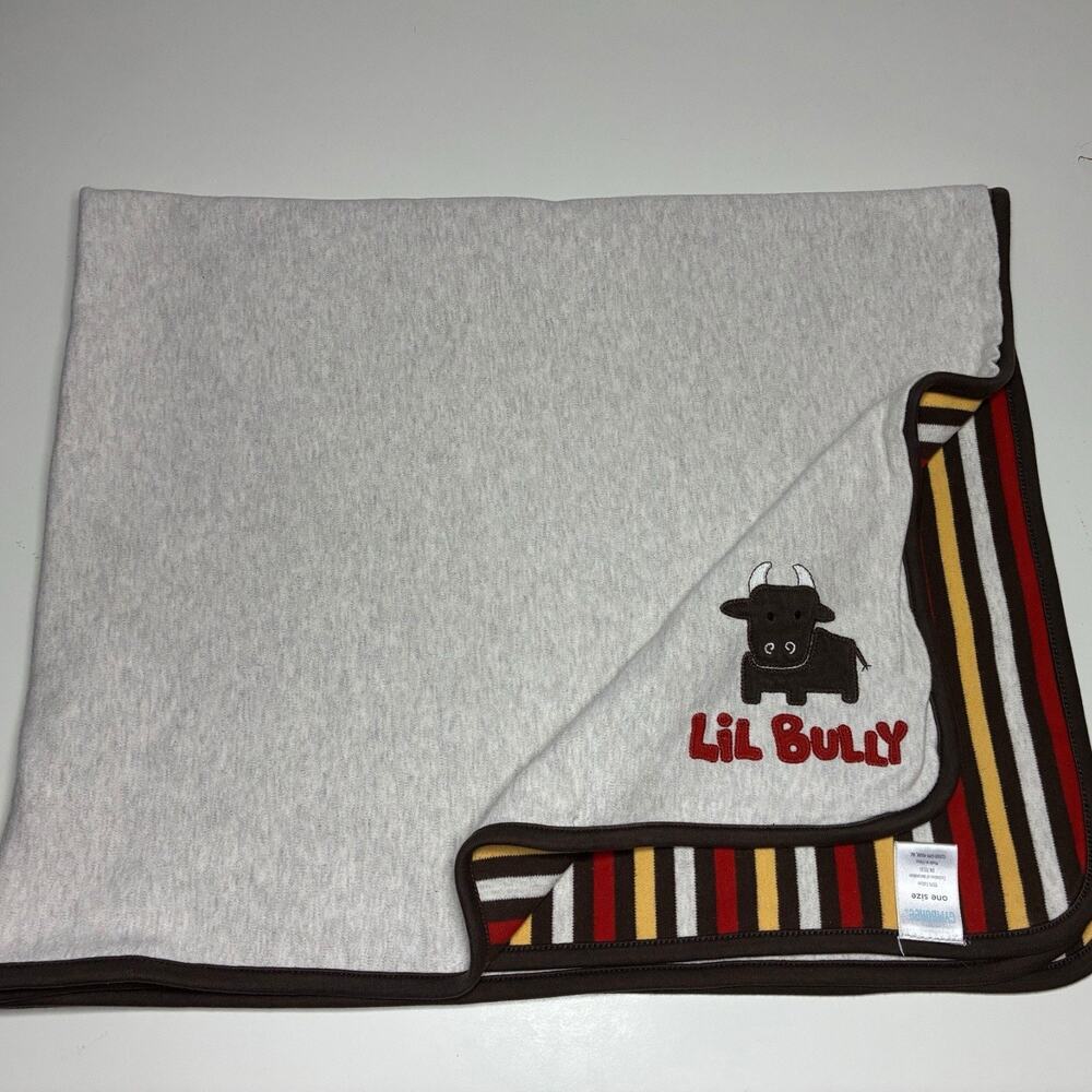 Gymboree Giddy Up Lil Bully Baby Blanket Gray Brown Red Striped 2009 Cow - READ